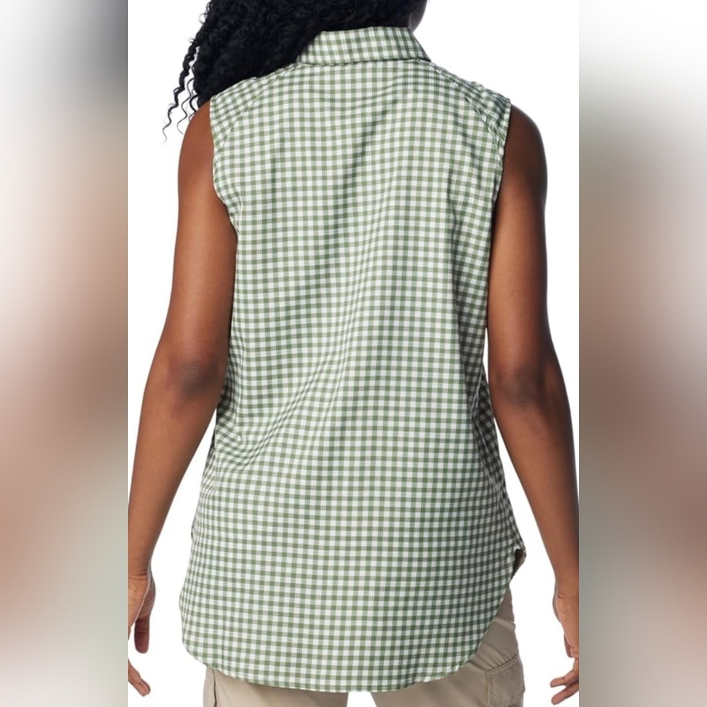 COLUMBIA Anytime Lite Sleeveless Shirt - Green Gingham - Size M (NWT) - Picture 4 of 16